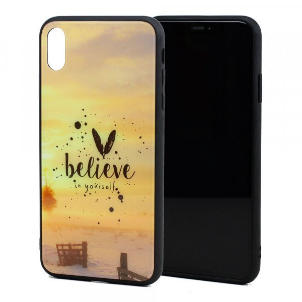 Wholesale iPhone Xr 6.1in Design Tempered Glass Hybrid Case (Believe)